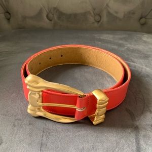 W by Worth Vintage Orange Leather Belt With Bright Gold Buckle